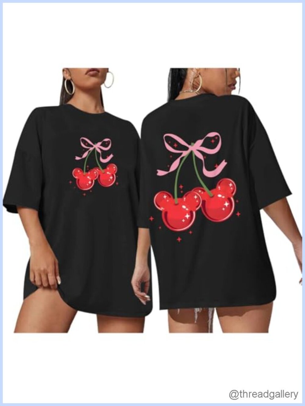 Cherry Bow Graphic Oversized T-Shirt Cotton Blend Short Sleeve Crew Neck
